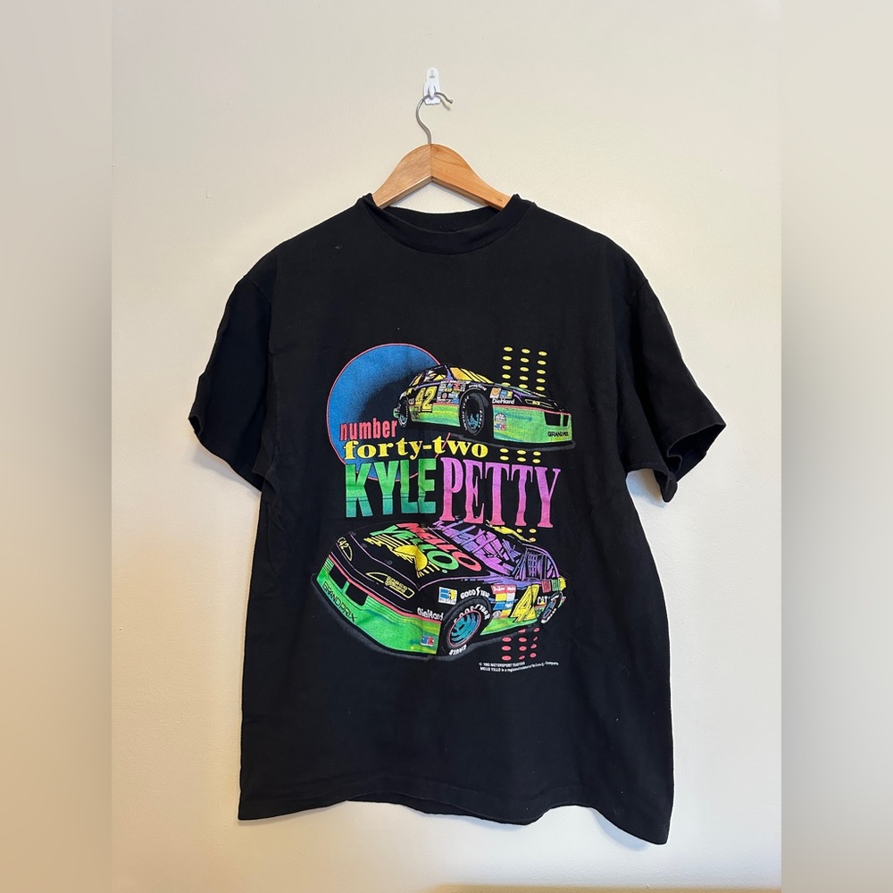 Number 42 Kyle petty black Hanes beefy tee vintage single stitch